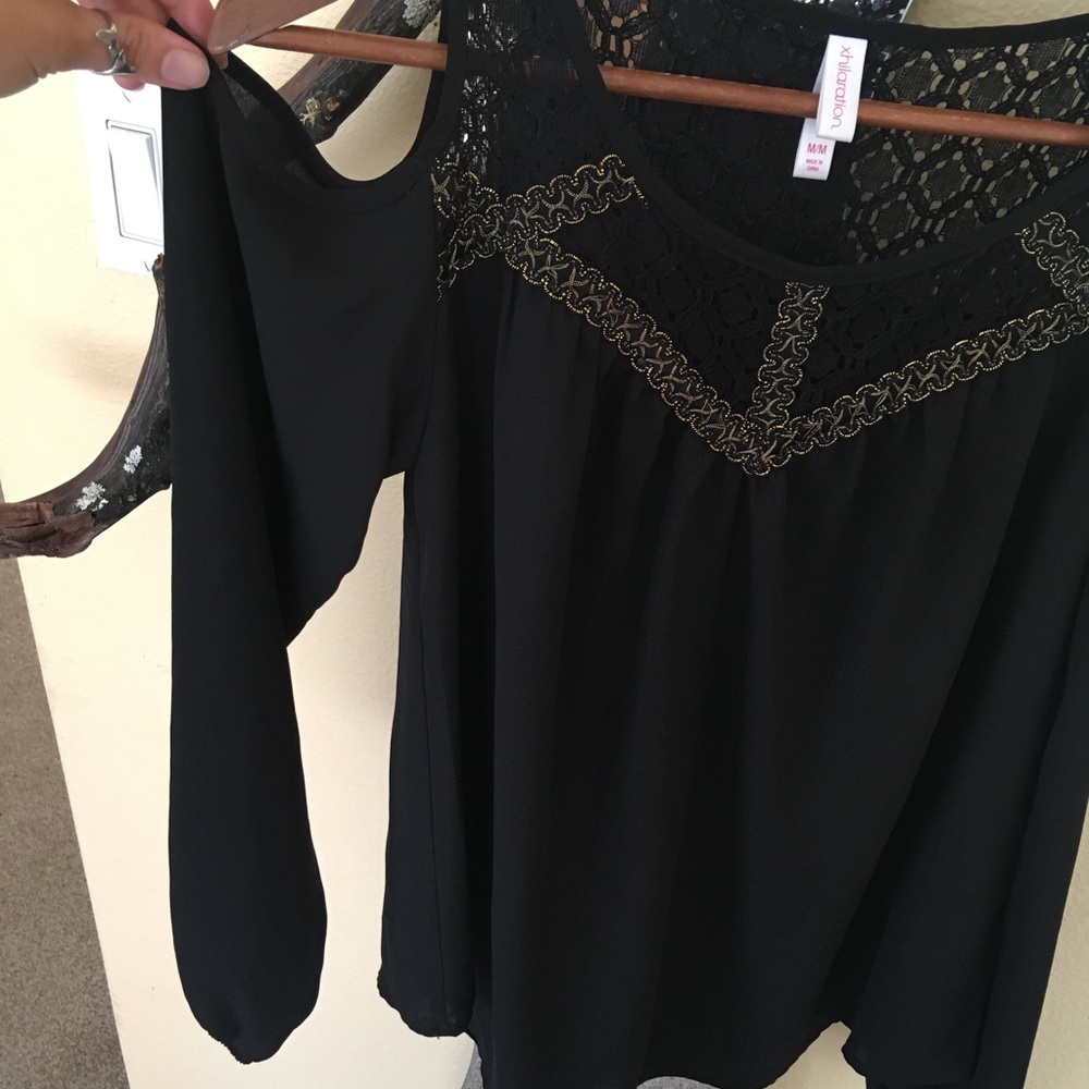 Xhilaration black blouse w/ lacy & gold embellish